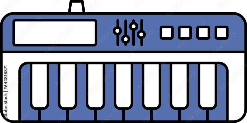 Flat Style Of Piano Keyboard Icon In Blue And White Color.