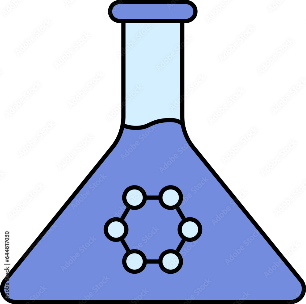 Flat Style Molecule Or Cells Flask Blue Icon. Flat Style Molecule Or Cells Flask Blue Icon.