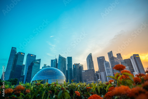 Singapore, August 14, 2023: Floating Apple store at Central Business District with sunset sky