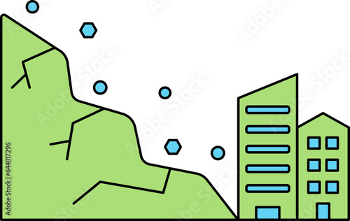 Illustration Of Green Landslide Icon in Flat Style.