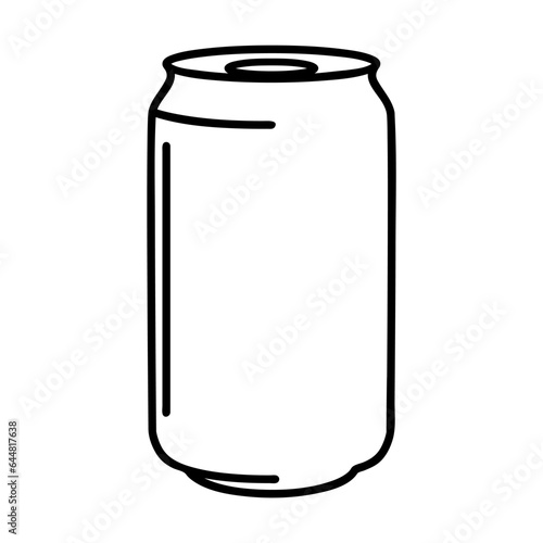 Aluminum can of carbonated sweet drink or beer isolated on white. Garbage or cold drink. Beverage pictogram symbol. Simple thin line black and white vector icon