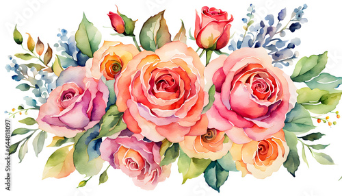 カラフルな花束の水彩イラスト(背景透過)アルファチャンネル付png 招待状、挨拶状、ウェディング カード © anmitsu