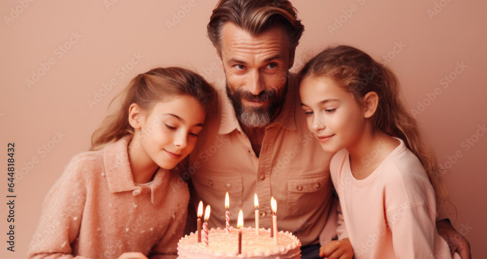 Kids join dad for birthday cake. Generative AI