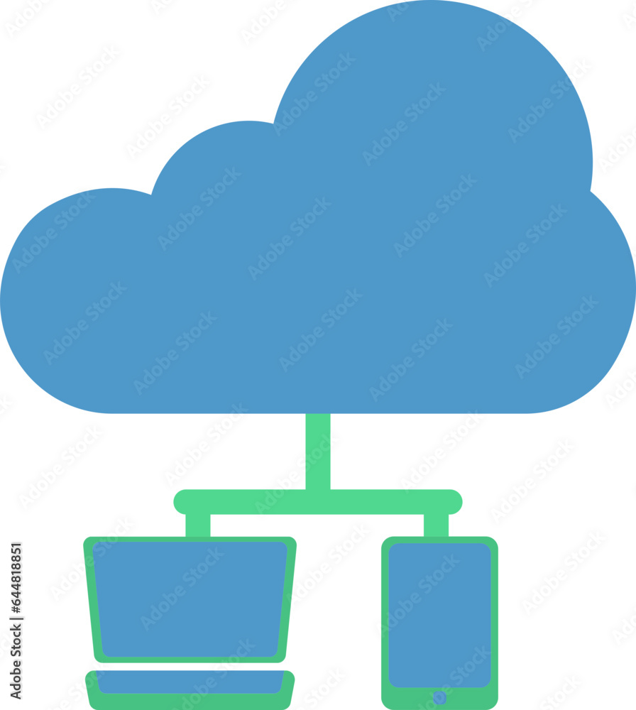 Cloud Connected Smart Device Icon In Blue And Green Color. Cloud Connected Smart Device Icon In Blue And Green Color.