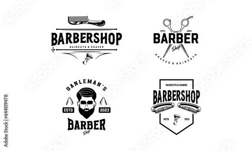 Set of Vintage Barbershop Logo Vector Template