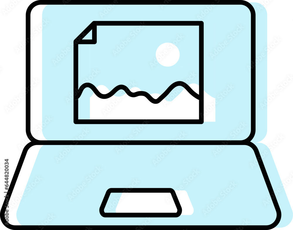 Cyan And White Graphic Designing Or Gallery In Laptop Icon. Cyan And White Graphic Designing Or Gallery In Laptop Icon.