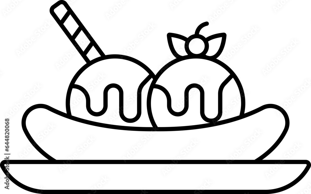 Berry Decorate Banana Split Icon in Black Outline. Berry Decorate Banana Split Icon in Black Outline.
