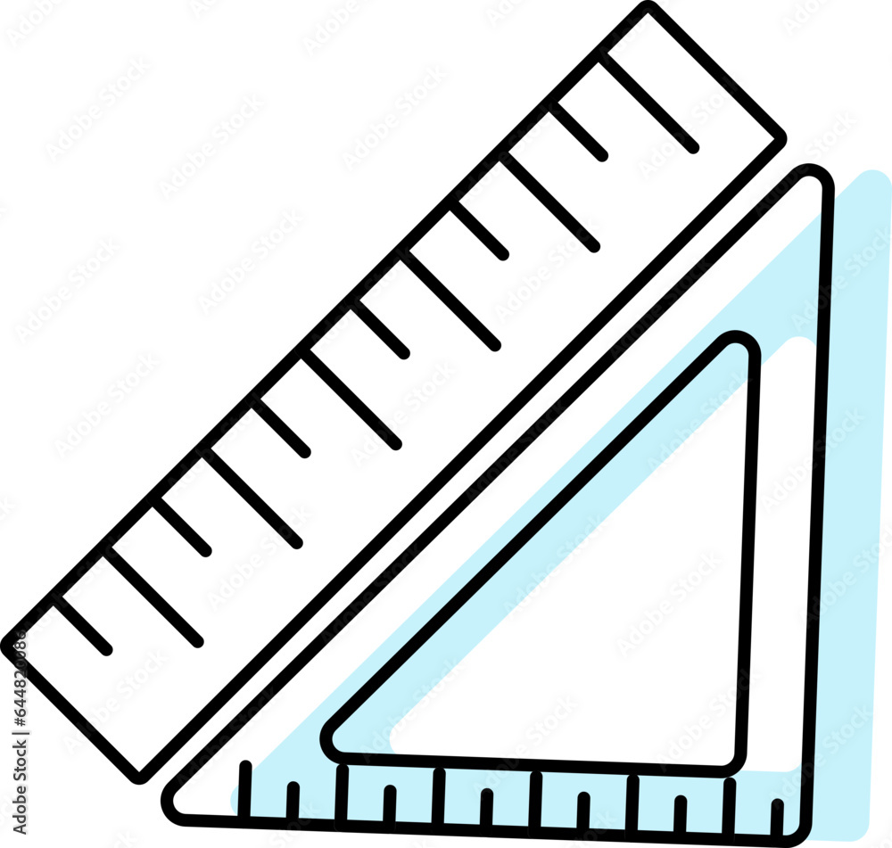 Triangle Ruler Icon In Cyan And White Color.
