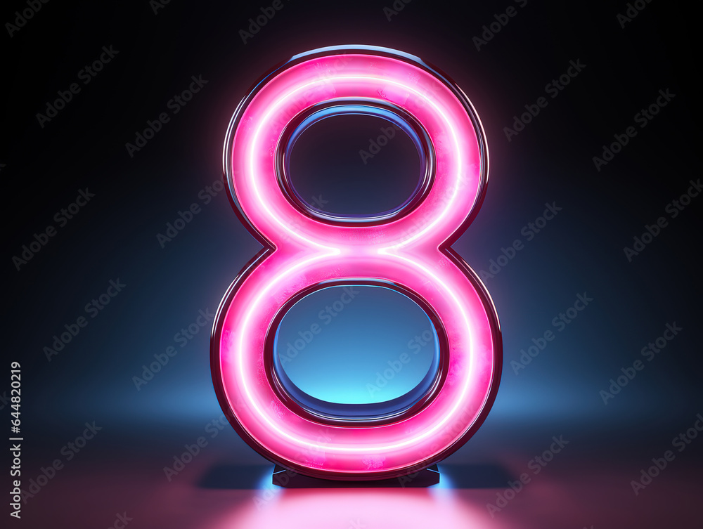 3d render, number eight, the best digital symbol, pink blue gradient neon light. Generative Ai 3d render, number eight, the best digital symbol, pink blue gradient neon light. Generative Ai