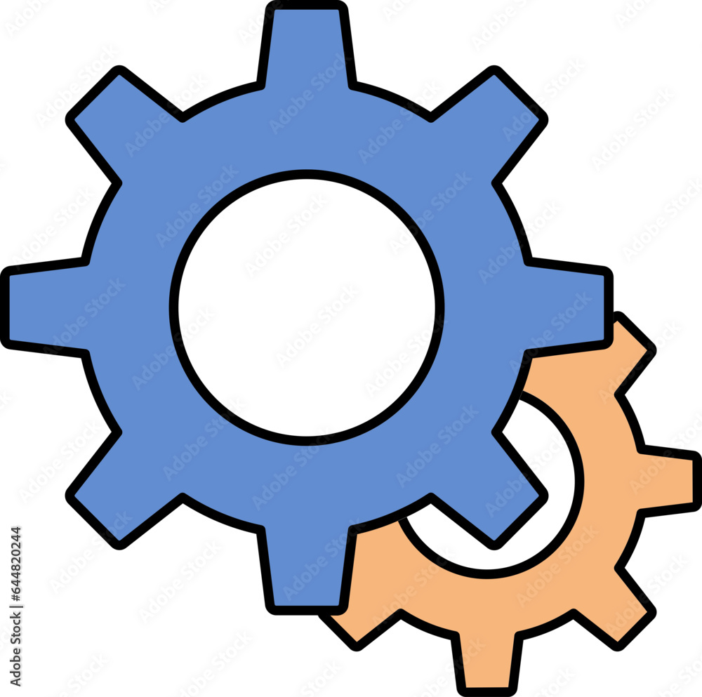 Two Cogwheel Icon In Blue And Orange Color.