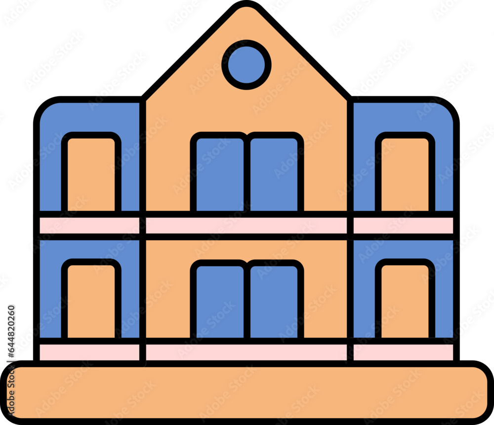 Blue And Orange Building Icon In Flat Style. Blue And Orange Building Icon In Flat Style.