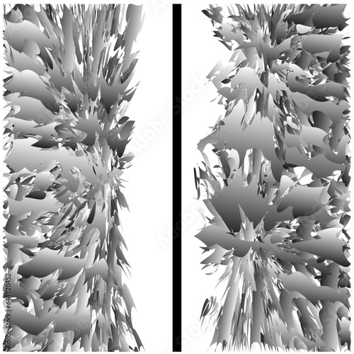Between the vertical line or border are sharp pieces of monochrome ice.