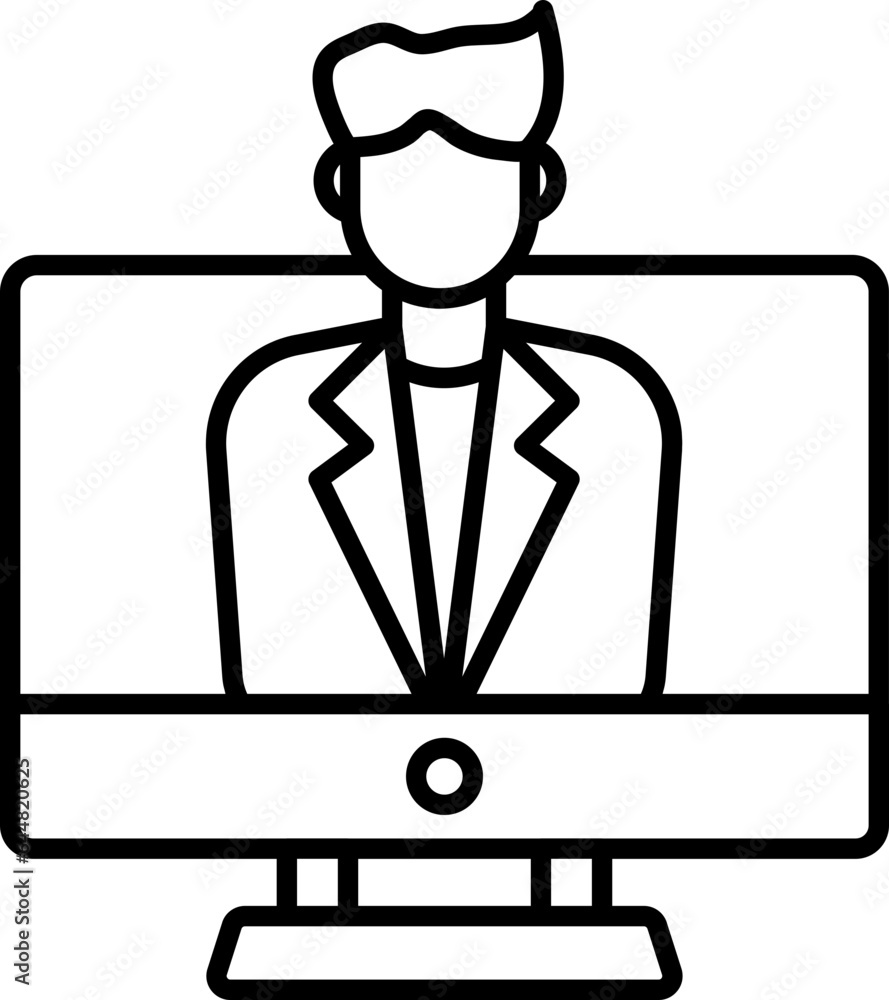 User In Desktop Icon In Thin Line Art.