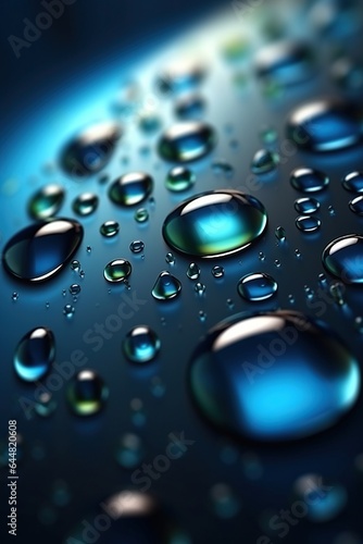 Water drops on dark blue color vertical background