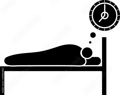 Man Resting Time On Bed Icon In B&W Color.