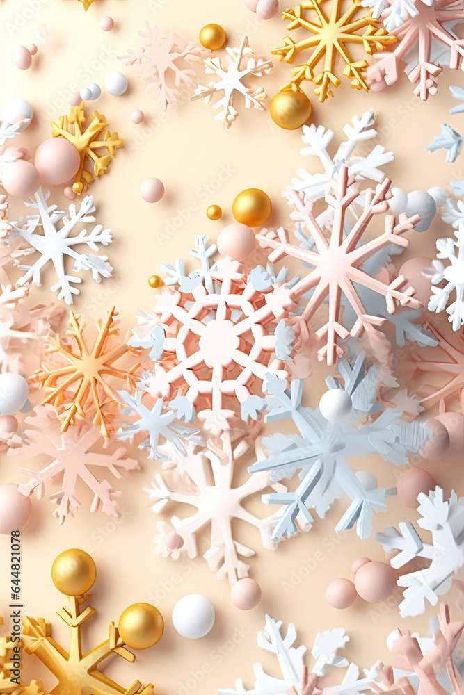 Multicolor snowflakes on candy pastel background Multicolor snowflakes on candy pastel background