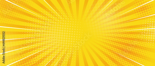 Halftone Pop Art Style Starburst Pattern Cartoon Background Yellow light effect. Vintage tone. Vector illustration. wow gradient design banner