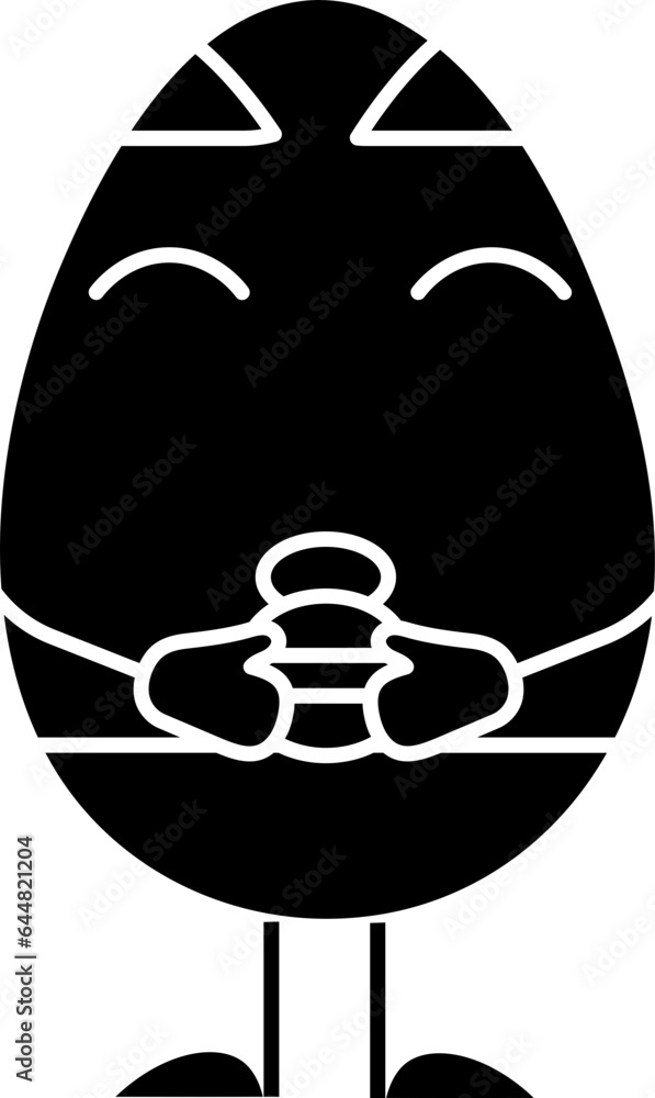 B&W Cartoon Egg Eating Burger Icon. B&W Cartoon Egg Eating Burger Icon.