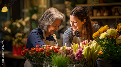 senior  flower shop worker providing assistance and guidance to a customer. © ZoomTeam