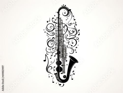 Musical design template, Cartoon treble clef, notes, musician staff. Generative Ai