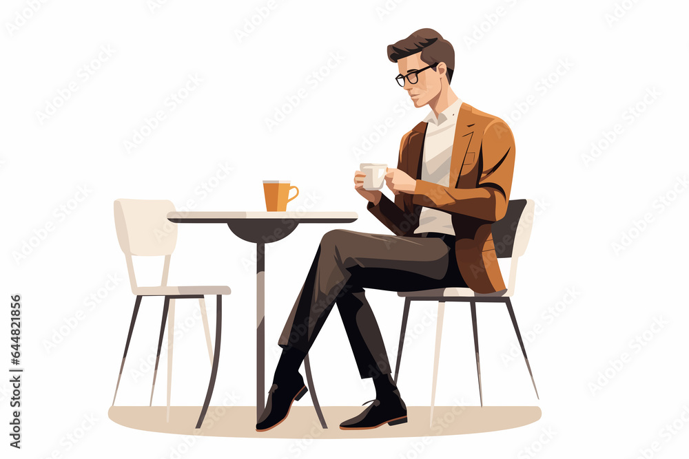 man drinking coffee vector flat minimalistic isolated illustration