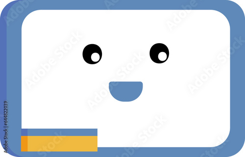 Smiley Face Chalkboard With Duster Icon In Flat Style.