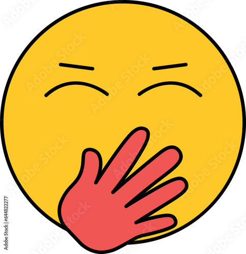 Hand Over Mouth Emoji Icon In Red And Yellow Color.