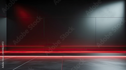Abstract dark empty room with glowing red neon lights. Mock up, 3D Rendering