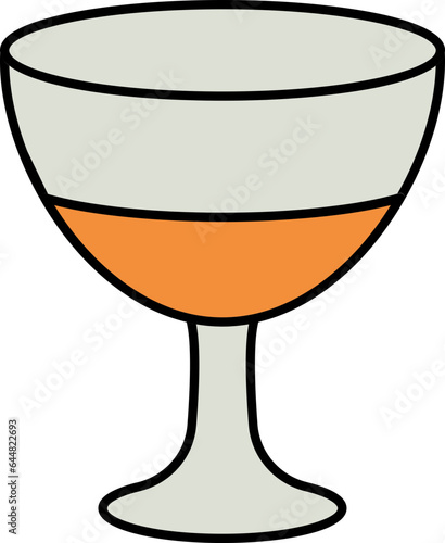 Half Drink Glass Grey And Orange Icon In Flat Style.