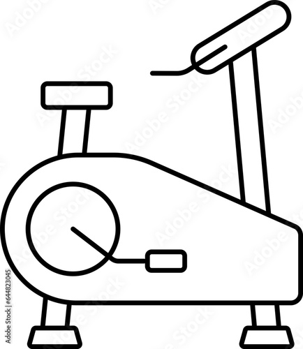 Stationary Bike Icon In Black Line Art.