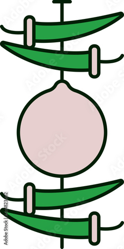 Hanging Lemon Chilli Icon In Green And Pink Color.