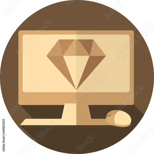 Diamond In Desktop With Mouse Icon On Brown Background..