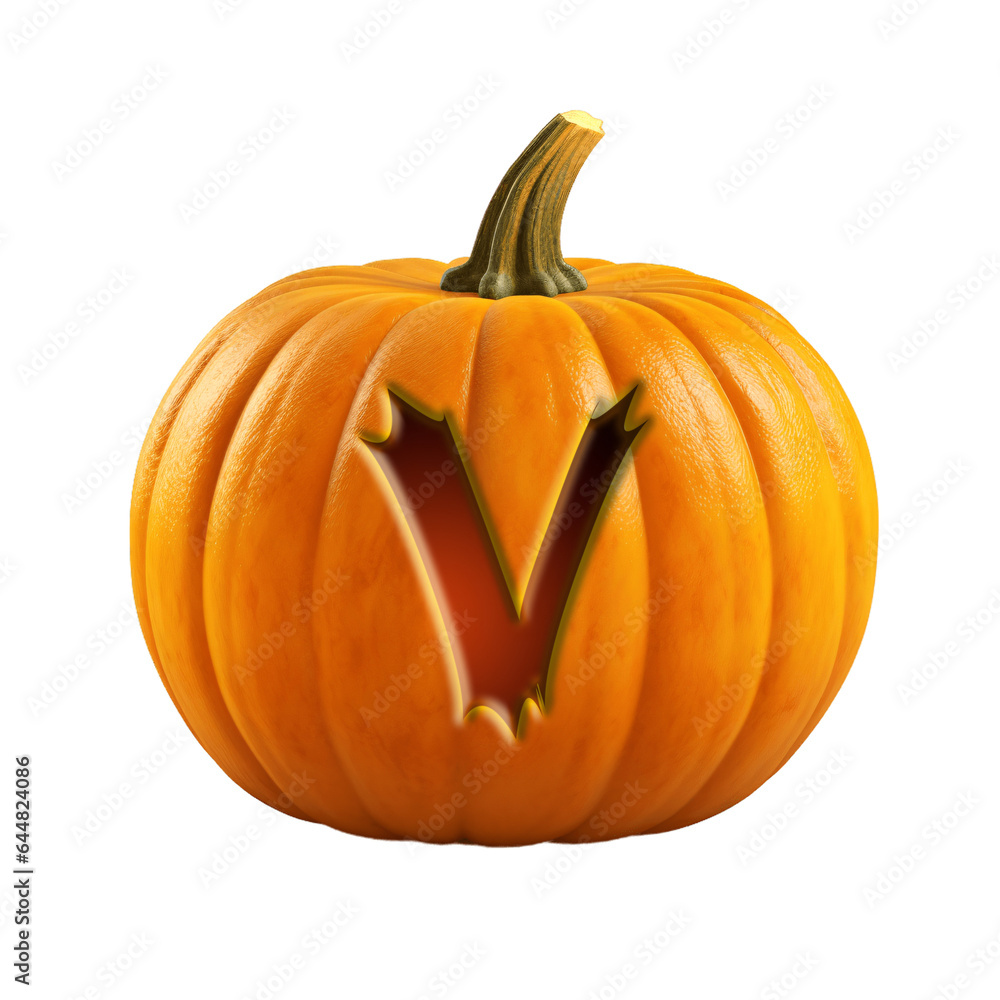 Obraz premium Halloween pumpkin font letter V. Isolated on transparent background. 