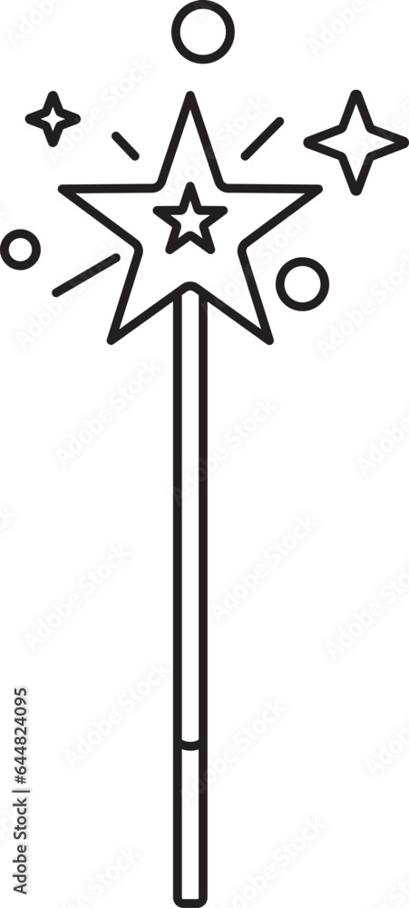 Magic Stick Icon In Black Line Art. Magic Stick Icon In Black Line Art.