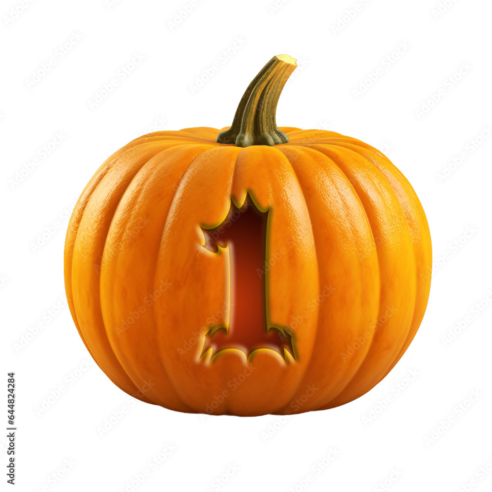 Obraz premium Halloween pumpkin font number one, 1. Isolated on transparent background. 