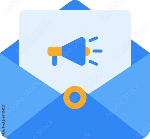 Blue and Yellow Advertising Envelope or Audio Message Icon.