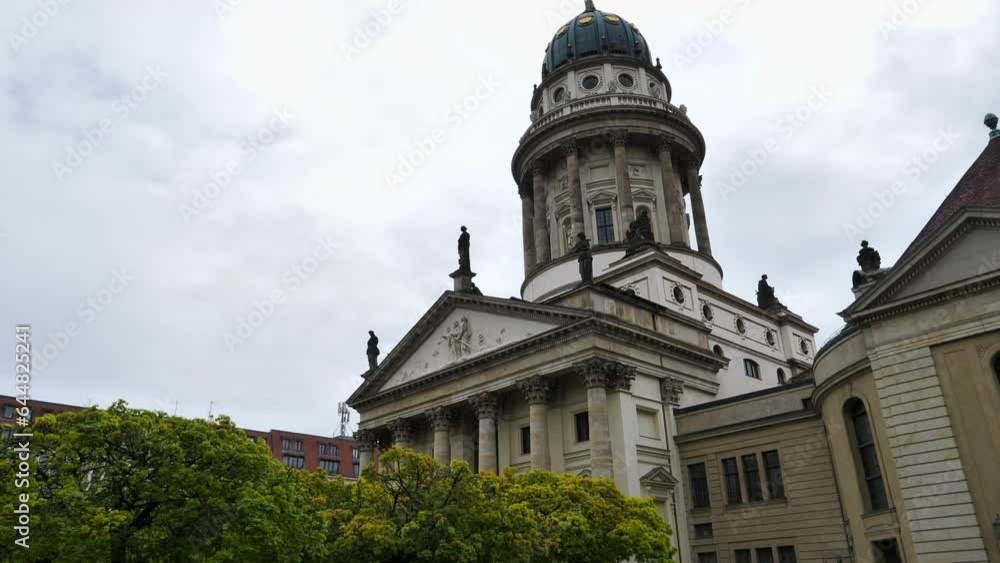 Tilt up shot of French Cathedral in Berlin on cloudy day, Germany Tilt up shot of French Cathedral in Berlin on cloudy day, Germany