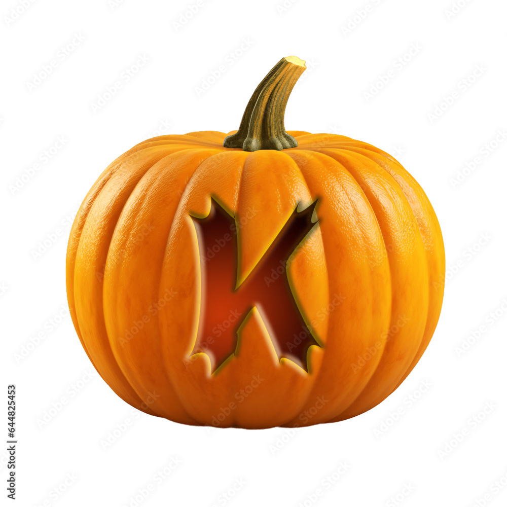 Halloween pumpkin font letter K. Isolated on transparent background. Halloween pumpkin font letter K. Isolated on transparent background.