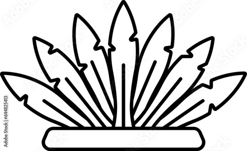 Feather Headdress Icon In Black Stroke.