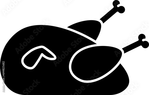 Roasted Chicken Icon In Black And White Color.