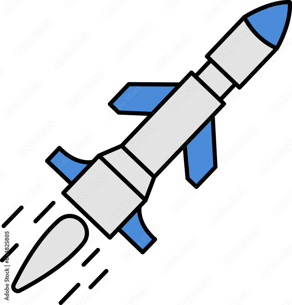 Isolated Missile or Rocket Icon in Blue And Grey Color.