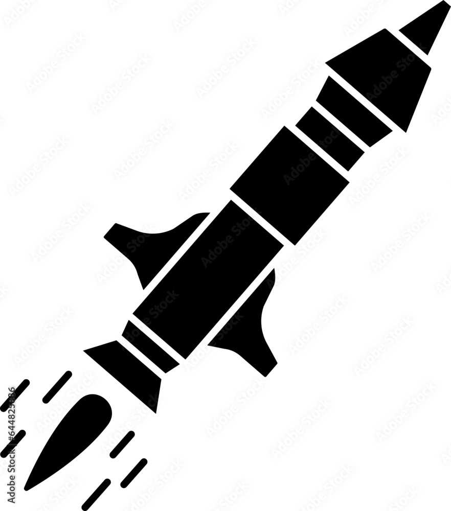Illustration of Missile Icon in Black And White Color.