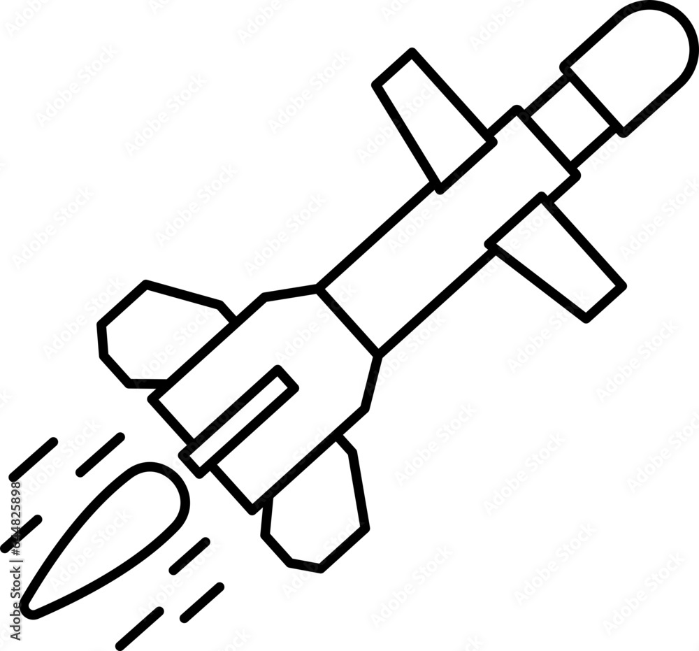 Isolated Missile Icon in Thin Line Art. Isolated Missile Icon in Thin Line Art.