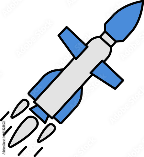 Illustration of Missile or Rocket Icon in Blue And Grey Color.