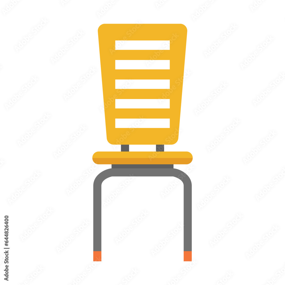Front view of yellow kitchen chair with back flat vector icon. Cartoon drawing or illustration of furniture or element for apartment or house on white background. Interior design, furniture concept Front view of yellow kitchen chair with back flat vector icon. Cartoon drawing or illustration of furniture or element for apartment or house on white background. Interior design, furniture concept