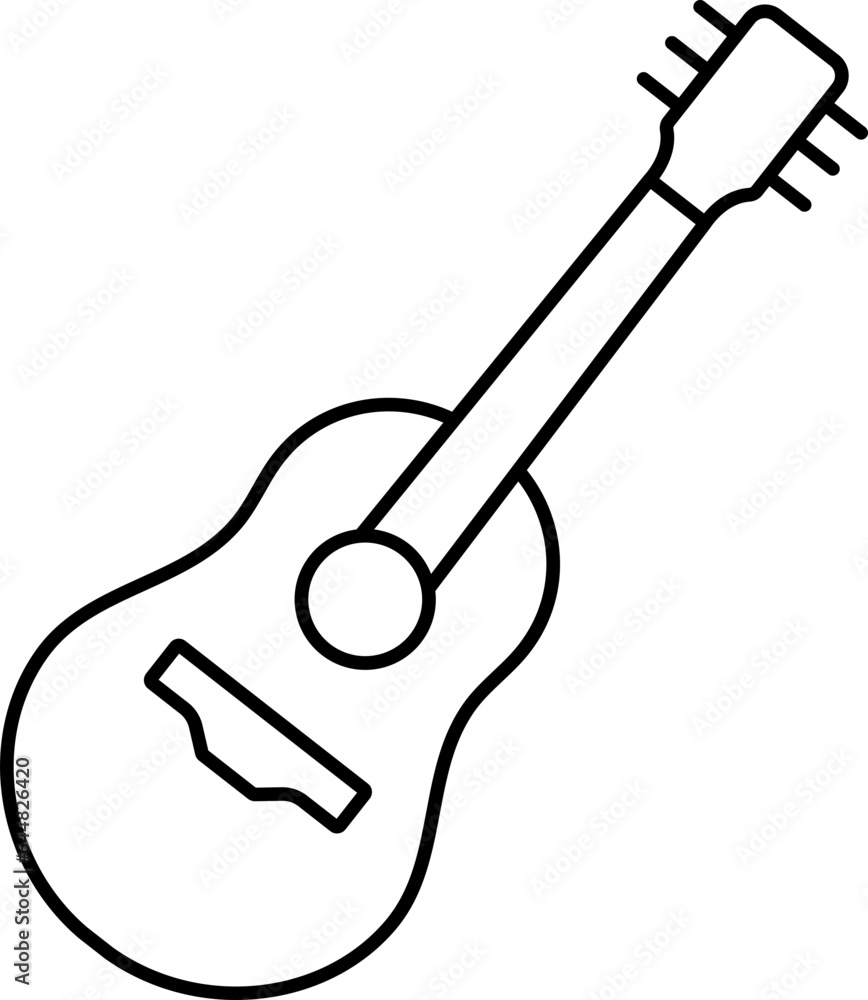 Guitar Icon In Black Line Art. Guitar Icon In Black Line Art.