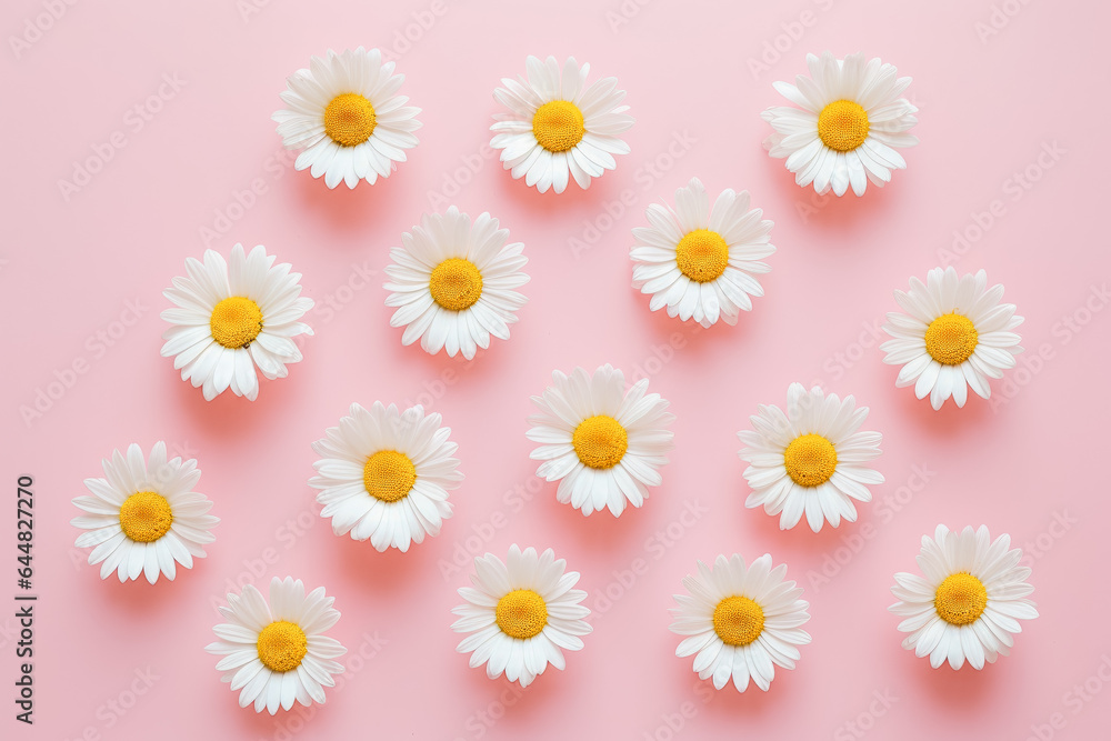 Obraz premium Collection of beautiful daisy flowers on solid background.