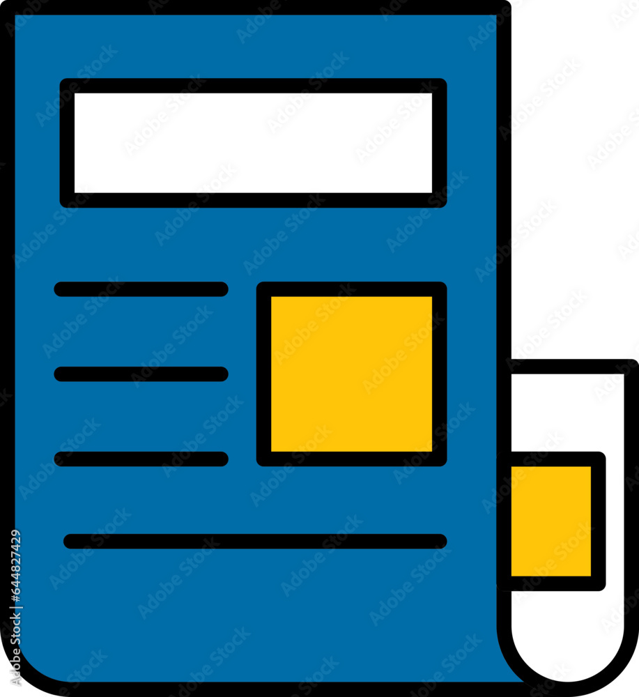 Flat Style Newspaper Icon In Yellow And Blue Color. Flat Style Newspaper Icon In Yellow And Blue Color.