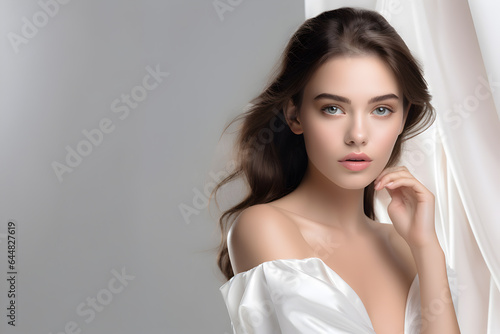 Pretty and cute young woman model with bright clean skin facial treatment cosmetology and beauty on isolate background, Generative AI