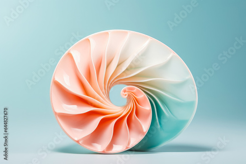 Beautiful nautilus sea shell on solid studio background. Ocean summer and vacation concept.